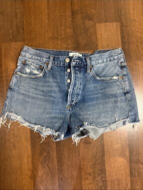 Agolde Medium Blue Distressed Denim Cutoff Shorts